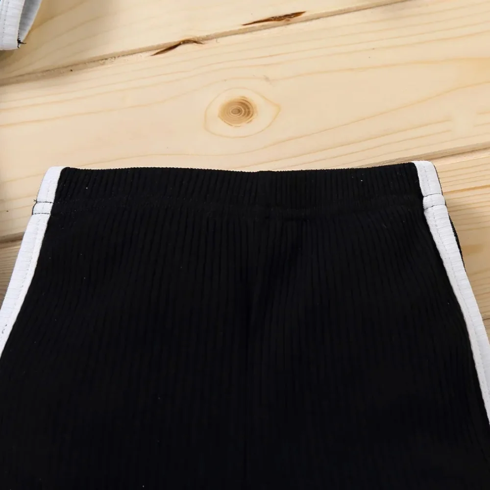 Boy Girl Ribbed Short Summer Set Black White Contrast Ringer Tee Dolphin Shorts